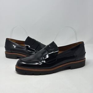 Coach Penny Loafers Womens 10 Black Leather Lug Sole AUTH Made In Spain